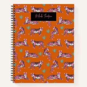 Carnet Motif animalier tigre rose orange bohème  