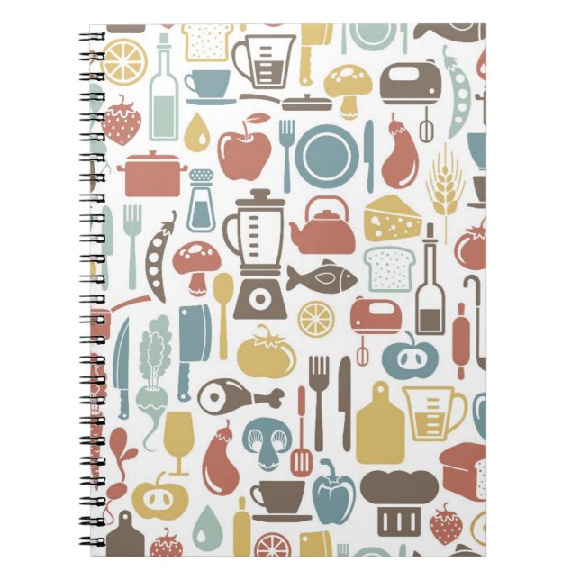Carnet Motif avec icônes de cuisine (Devant)