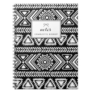 Carnet Motif Aztèque Tribal Noir et Blanc Personnalisé