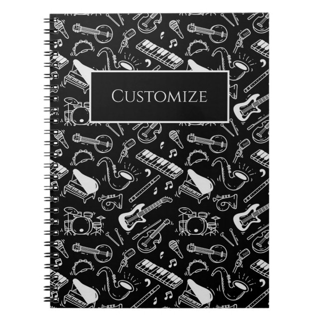 Carnet Motif Black & White Instruments (Devant)