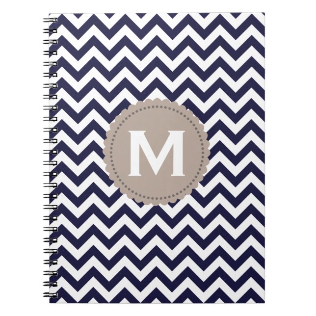 Carnet Motif blanc de Chevron de monogramme de bleu (Devant)