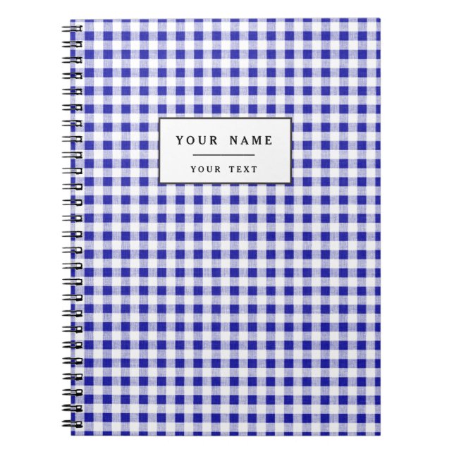 Carnet Motif blanc de guingan de bleu marine (Devant)
