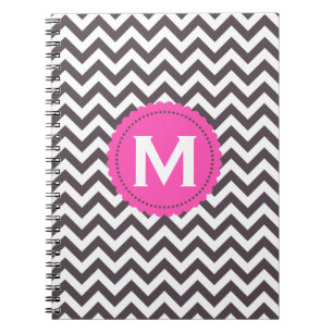 Carnet Motif blanc gris-foncé de Chevron de monogramme