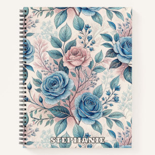 Carnet Motif bleu et rose sur blanc doux