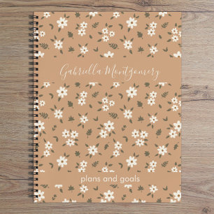 Carnet Motif botanique floral boho fille texte marron nom