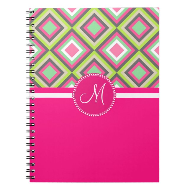 Carnet Motif Carré Monogram Pink Green Gris Diamonds (Devant)