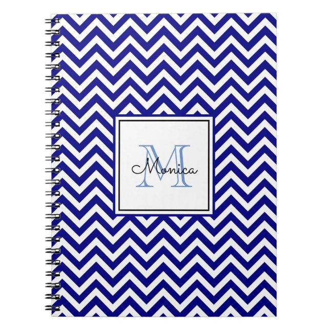 Carnet Motif Chevron bleu marine moderne avec Monogramme (Devant)