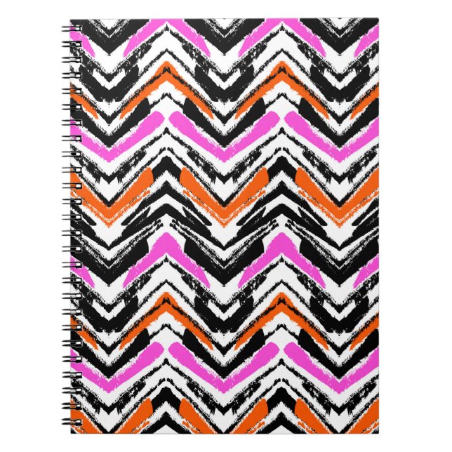 Carnet Motif Chevron De Main Noire, Orange Et Rose (Devant)