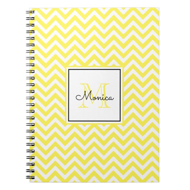 Carnet Motif Chevron Jaune moderne avec Monogramme (Devant)