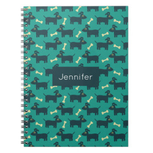 Carnet Motif chien mignon avec os sur Arrière - plan vert