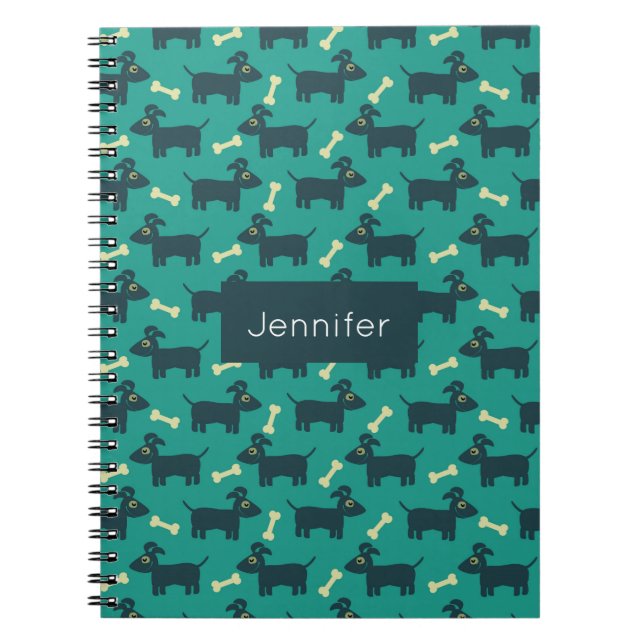 Carnet Motif chien mignon avec os sur Arrière - plan vert (Devant)