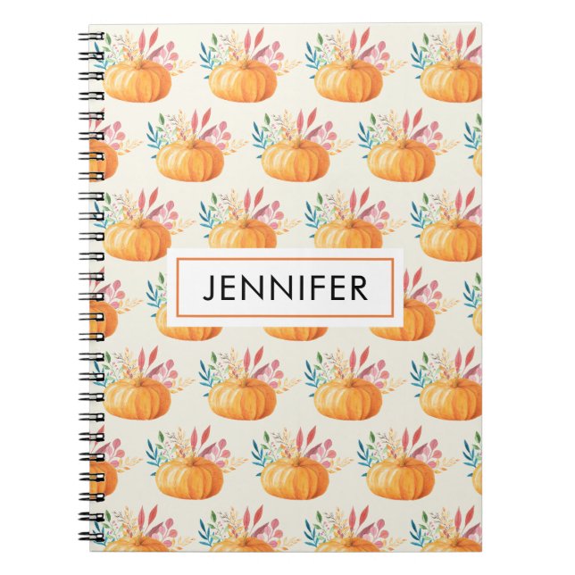 Carnet Motif Citrouille d'aquarelle orange (Devant)
