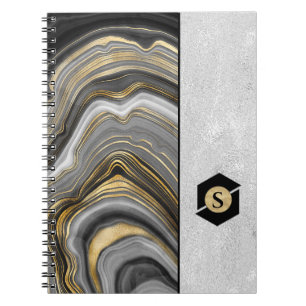 Carnet Motif d'agate doré et argent texturé