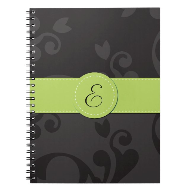 Carnet Motif Damas, Damas gris, Monogramme (Devant)