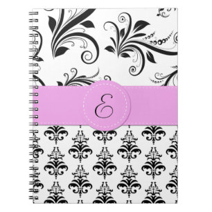 Carnet Motif Damas, Damas noir et blanc, Monogramme