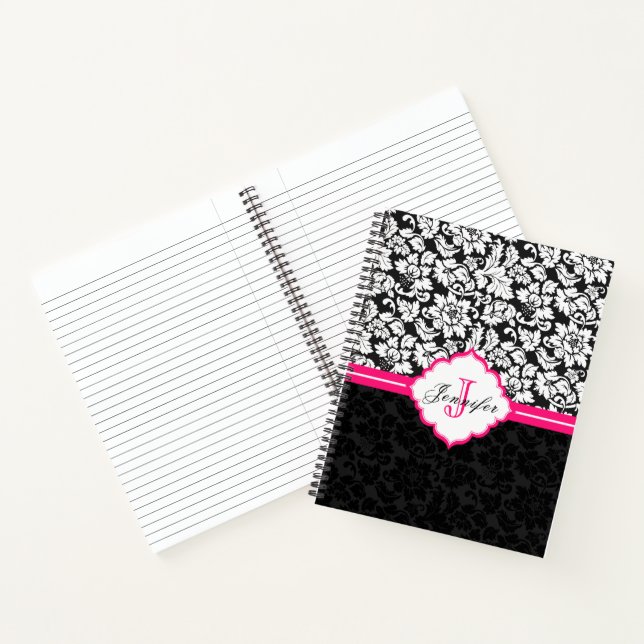 Carnet Motif Damas Noir Et Blanc (Intérieur)