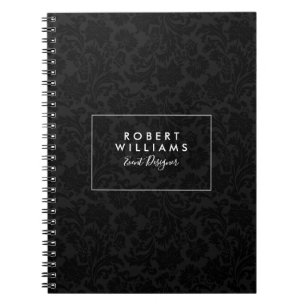 Carnet Motif damassé vintage noir et gris
