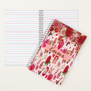 Carnet Motif d'amour à l'aquarelle rose et rouge romantiq