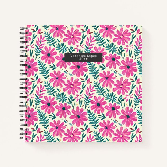 Carnet Motif d'aquarelle Botanique Rose (Devant)