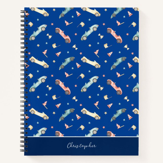 Carnet Motif d'aquarelle de la voiture Little Boy Racing  (Devant)