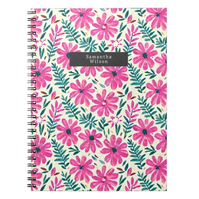 Carnet Motif d'aquarelle rose botanique (Devant)
