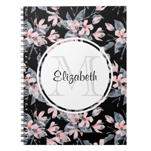 Carnet Motif d'aquarelle rose et gris (Devant)