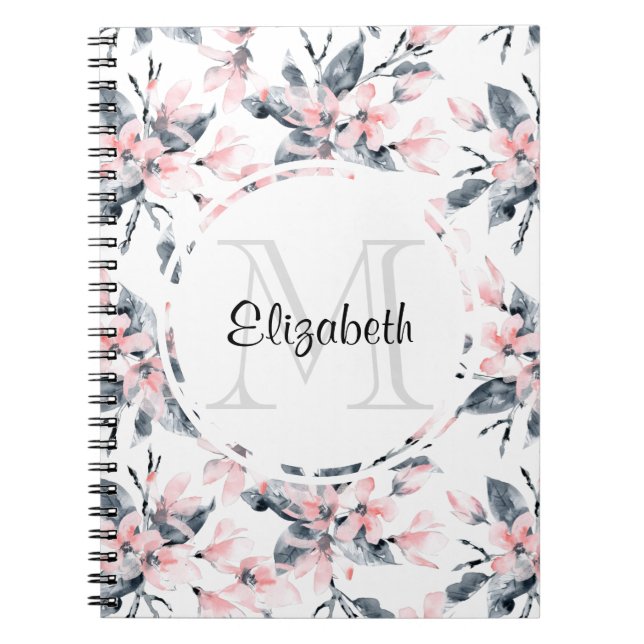 Carnet Motif d'aquarelle rose et gris (Devant)