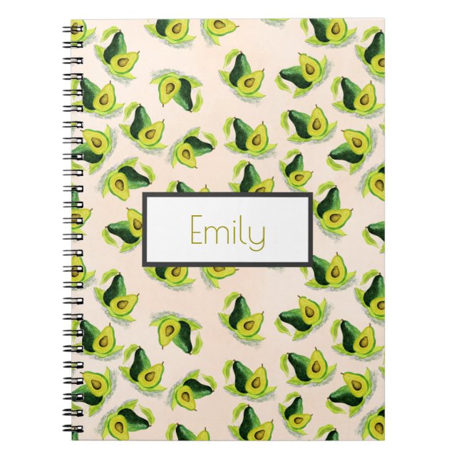 Carnet Motif d'aquarelle vert Avocados personnalisé (Devant)