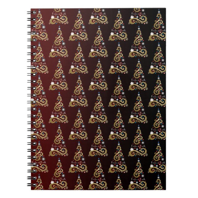 Carnet Motif d'arbre de Noël doré de la paix sur Terre (Devant)