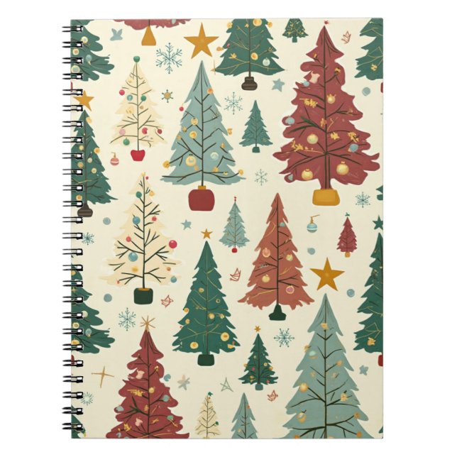 Carnet Motif d'arbre de Noël moderne du milieu du siècle (Devant)