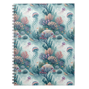 Carnet Motif d'art de corail de méduse à l'aquarelle océa
