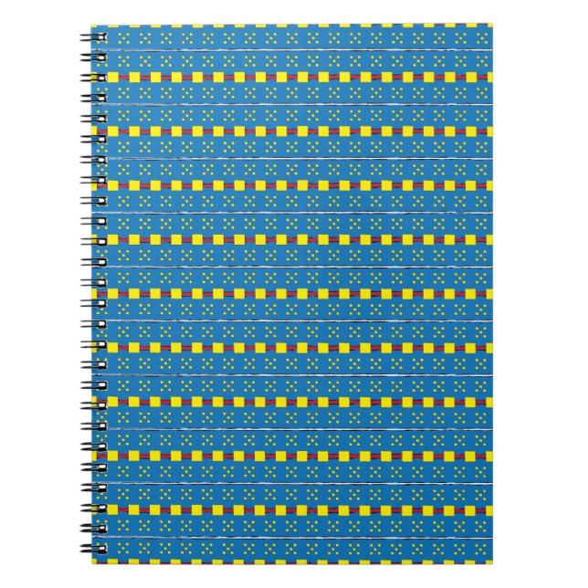 Carnet Motif d'art populaire géométrique bleu et jaune (Devant)