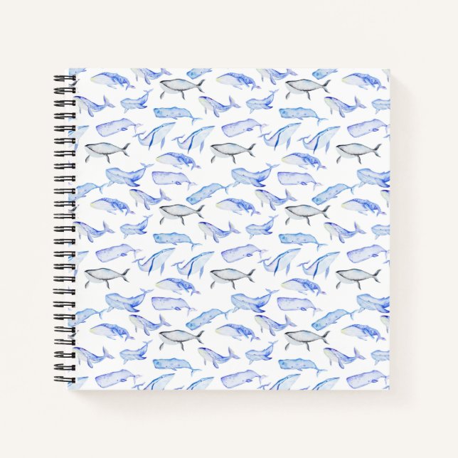 Carnet Motif de baleine bleu aquarelle (Devant)