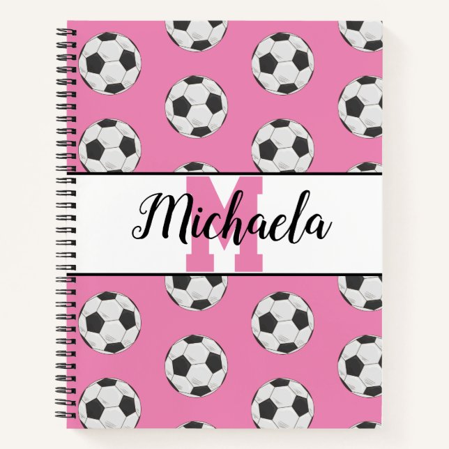Carnet Motif de balle de soccer initial rose monogramme (Devant)
