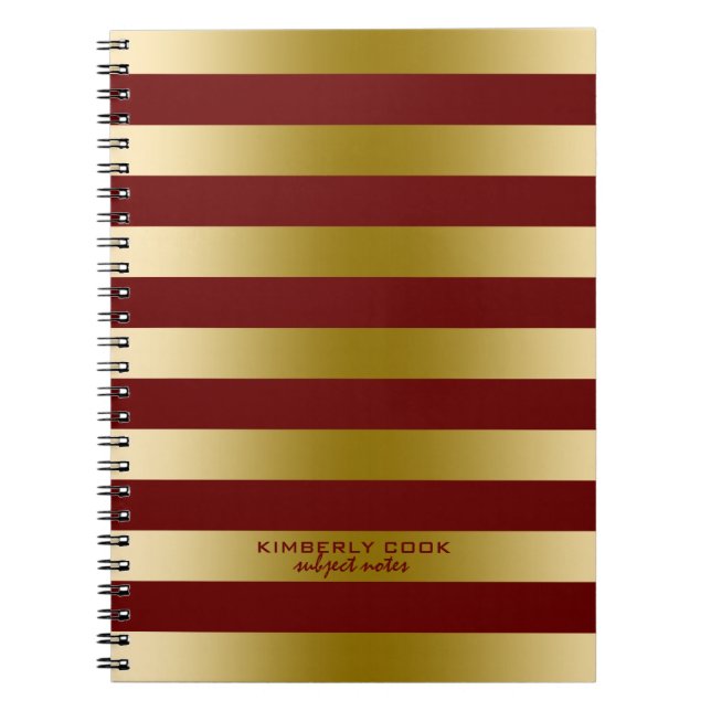 Carnet Motif de bandes rouge foncé et or (Devant)