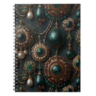 Carnet Motif de bijoux de luxe vintage émeraude et perle