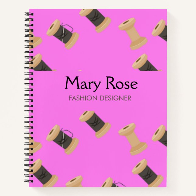 Carnet Motif de bobines et de fils rose (Devant)