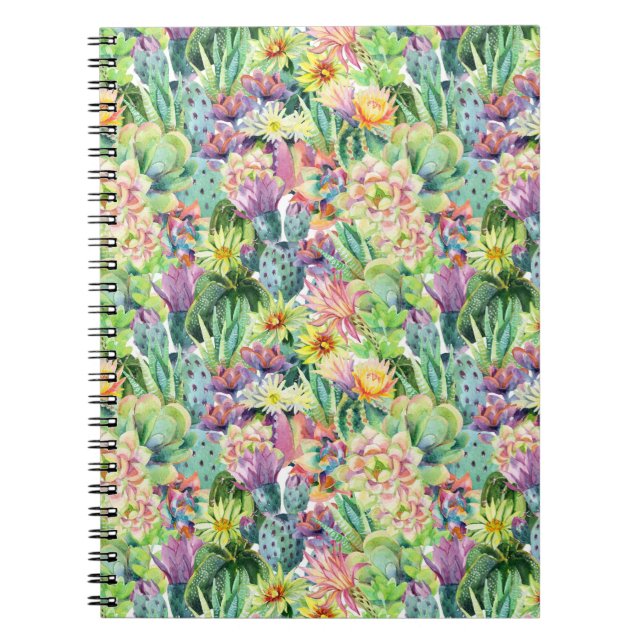 Carnet Motif de cactus d'aquarelle en fleurs exotiques (Devant)