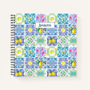 Carnet Motif de carreaux de majolique siciliens bleu jaun