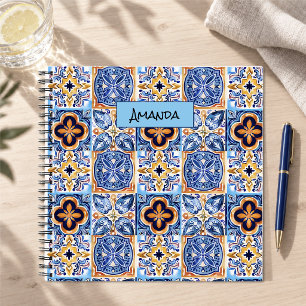 Carnet Motif de carreaux siciliens blancs bleus méditerra