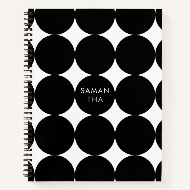 Carnet Motif de cercle géométrique noir blanc rétro (Devant)