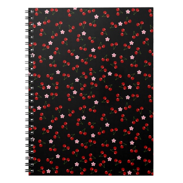Carnet Motif de cerises sur fond noir (Devant)