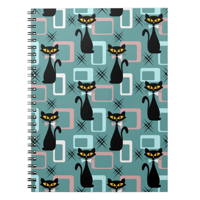 Carnet Motif de chat noir du milieu du siècle (Devant)