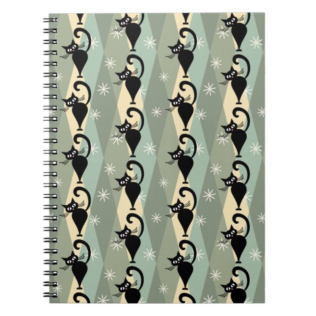 Carnet Motif de chat noir du milieu du siècle (Devant)