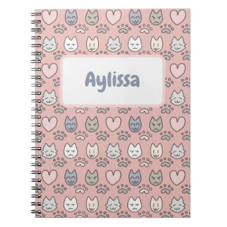 Carnet Motif de chat rose pastel Kawaii 