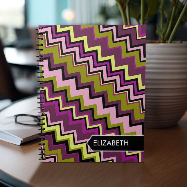 Carnet Motif de chevron Avocado et violet - Nom personnal (Personalized notebook with custom text - add your name and other options)