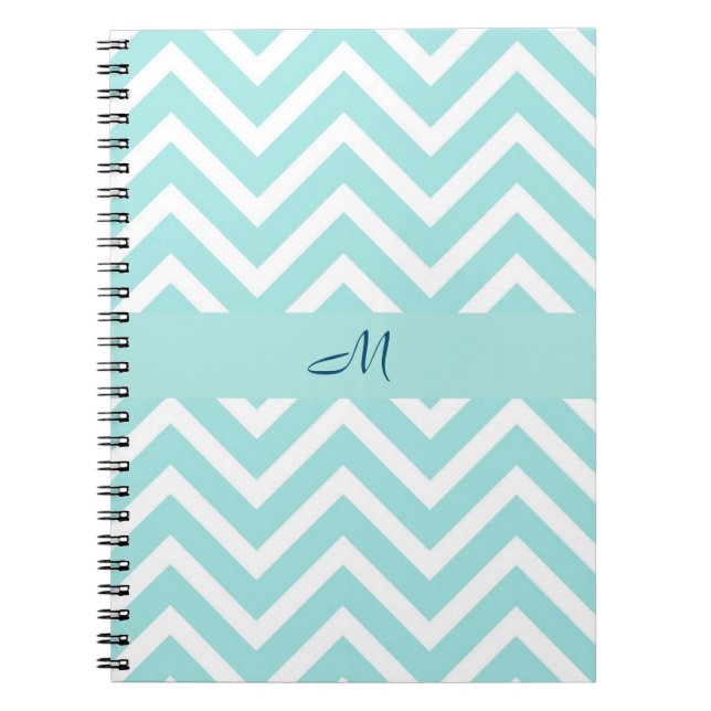 Carnet Motif de chevron bleu avec monogramme (Devant)