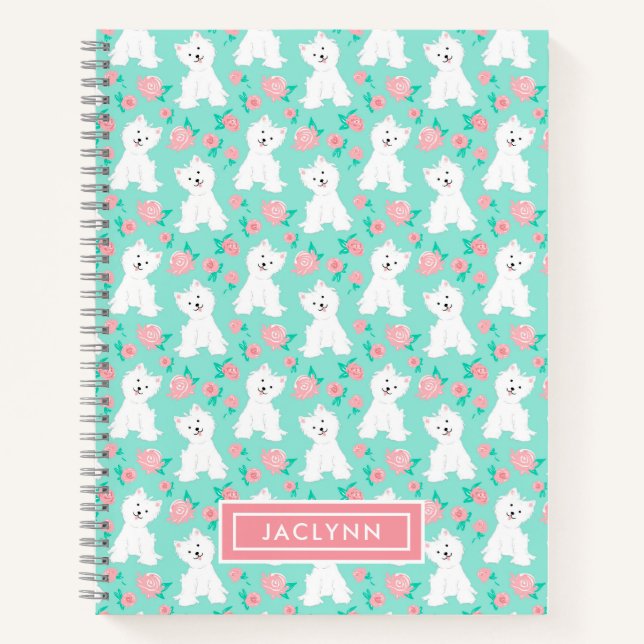 Carnet Motif de chiot floral mignon | Personnalisé | Ment (Devant)