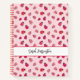 Carnet Motif de coccinelle à l'aquarelle rose illustré à
