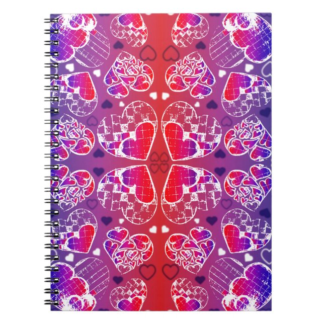 Carnet Motif de coeur romantique violet et rouge Whimsica (Devant)
